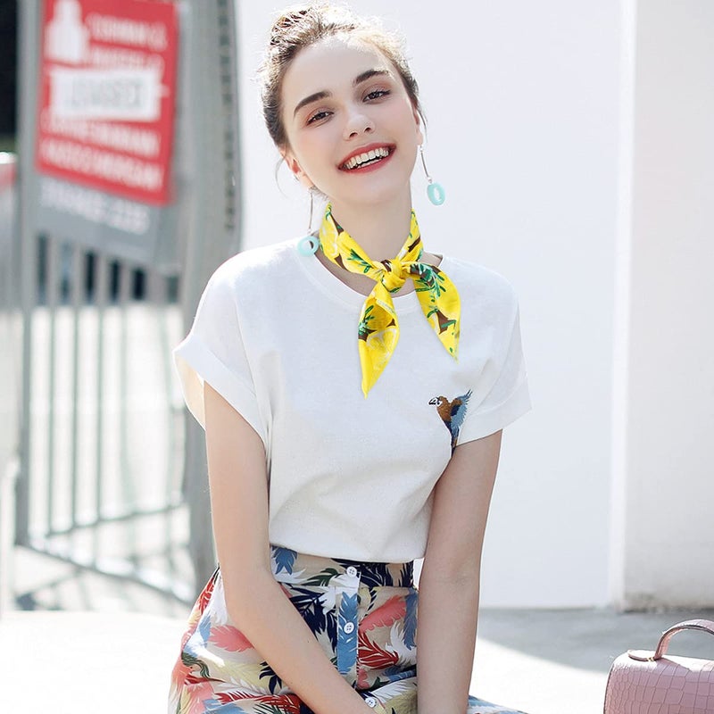 GERINLY Lemon Pattern Hair Scarf Tie Cute Neckerchief Yellow Headband Purse Scarf for Ponytail (Yellow) - Image 3
